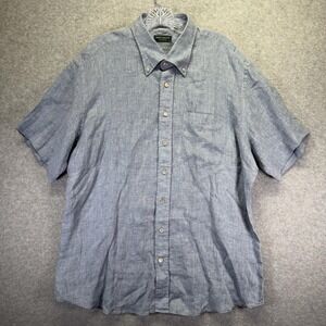 Spier & Mackay Shirt Mens XL Blue Linen Chambray Short Sleeve Button Down Casual